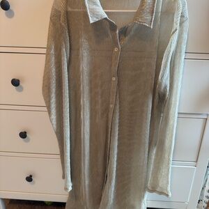 Good American Gold Sheer Button Down Shirt/Swim Cover Up
